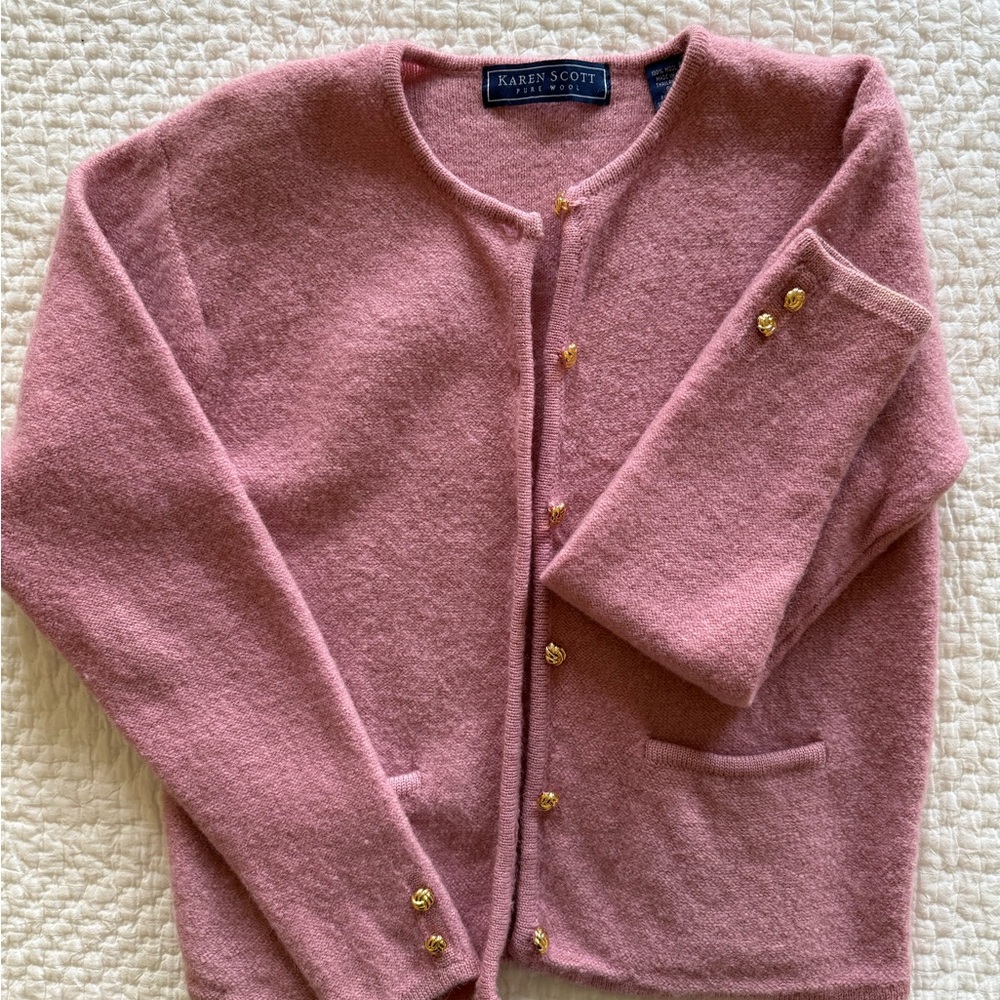 Karen Scott Rose Cardigan with Gold Accents